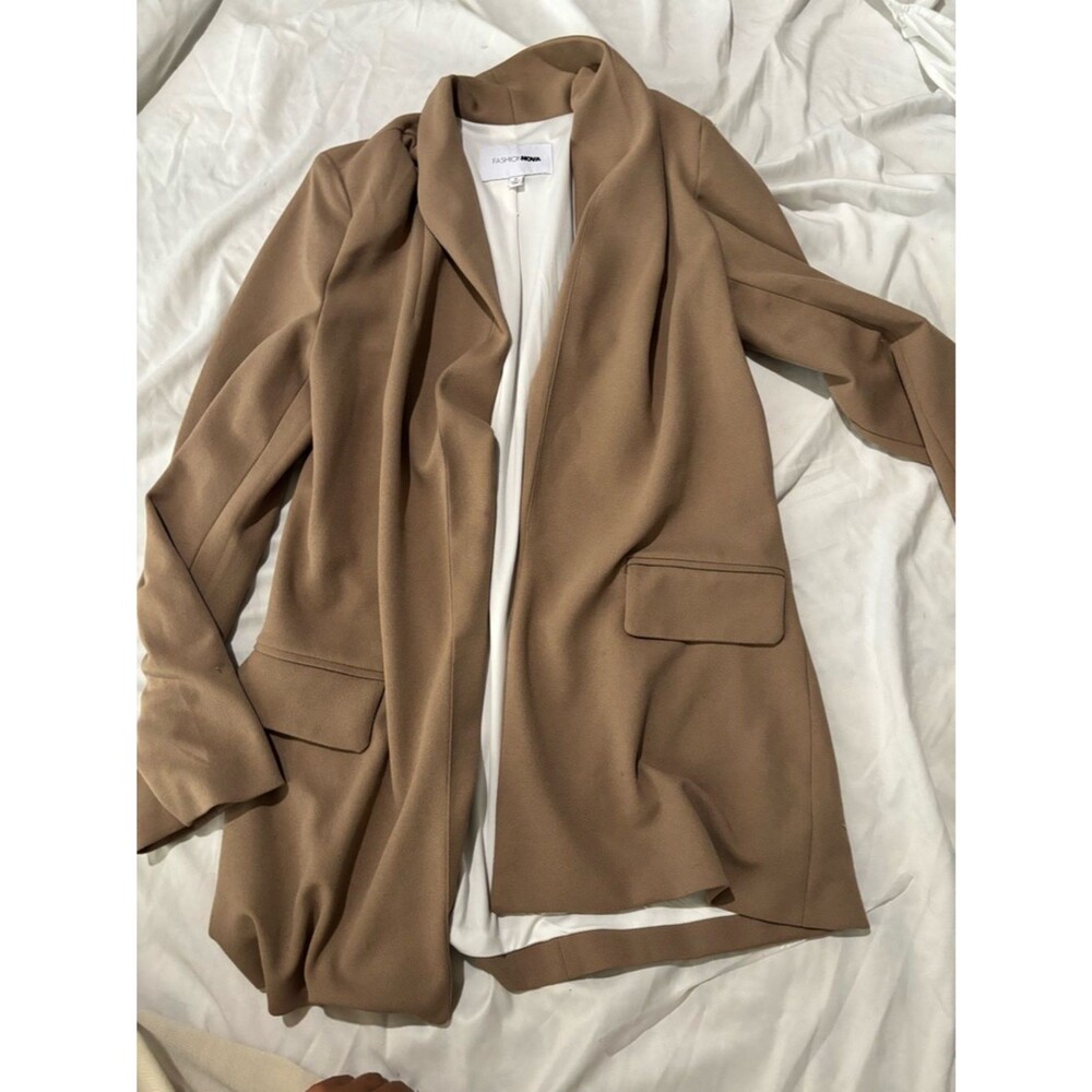 Fashion Nova Camel Draped Open-Front Blazer - Picture 5 of 5